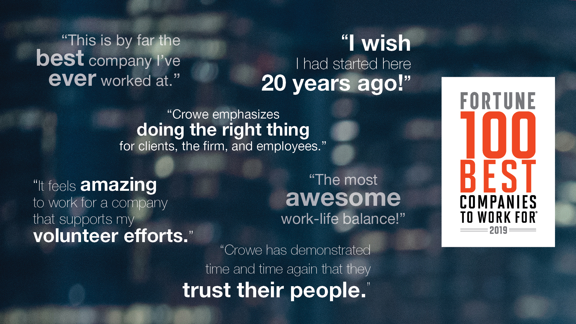 Crowe in Fortune's 100 Best Companies to Work For (2019) Crowe LLP