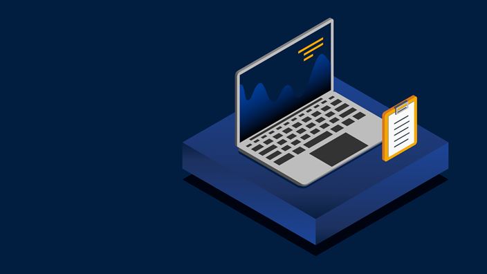 A laptop alongside a document on a blue box, representing topics covered in the webinar on BaaS models and risk management.