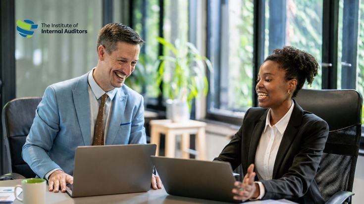 Internal audit professionals collaborating during a business meeting as part of an Institute of Internal Auditors webinar program.
