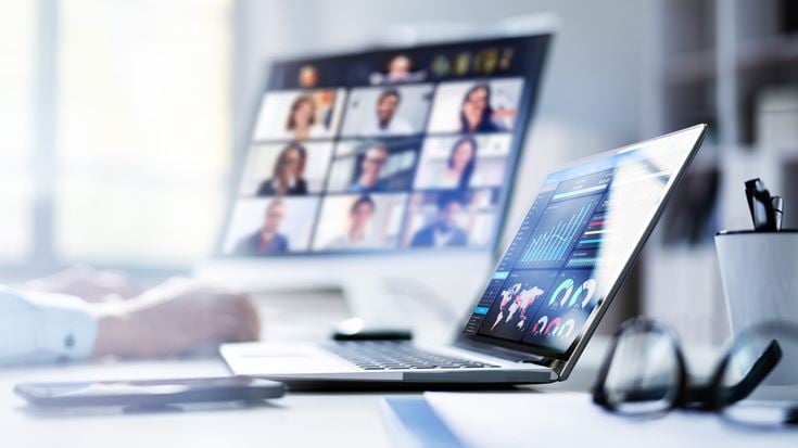 Banking finance leaders review industry data during a virtual peer group discussion.