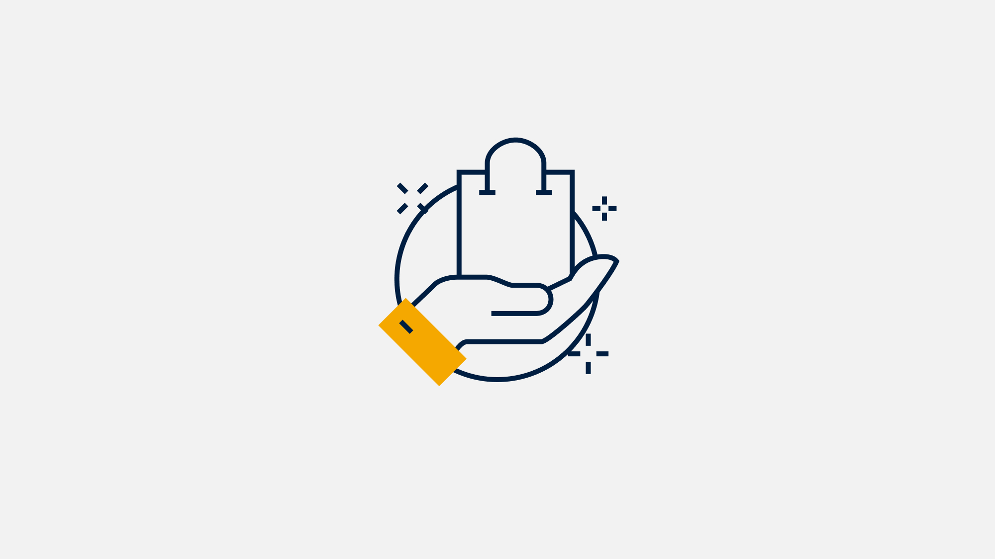 A hand holding a shopping bag showing the final selection and resulting plan of implementation