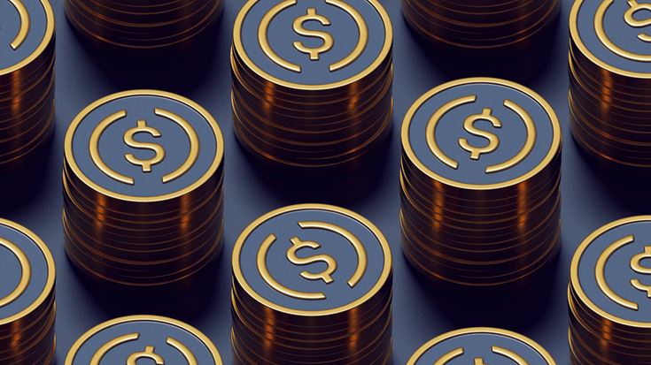 Stacks of stablecoin tokens representing digital assets that may qualify as cash equivalents.