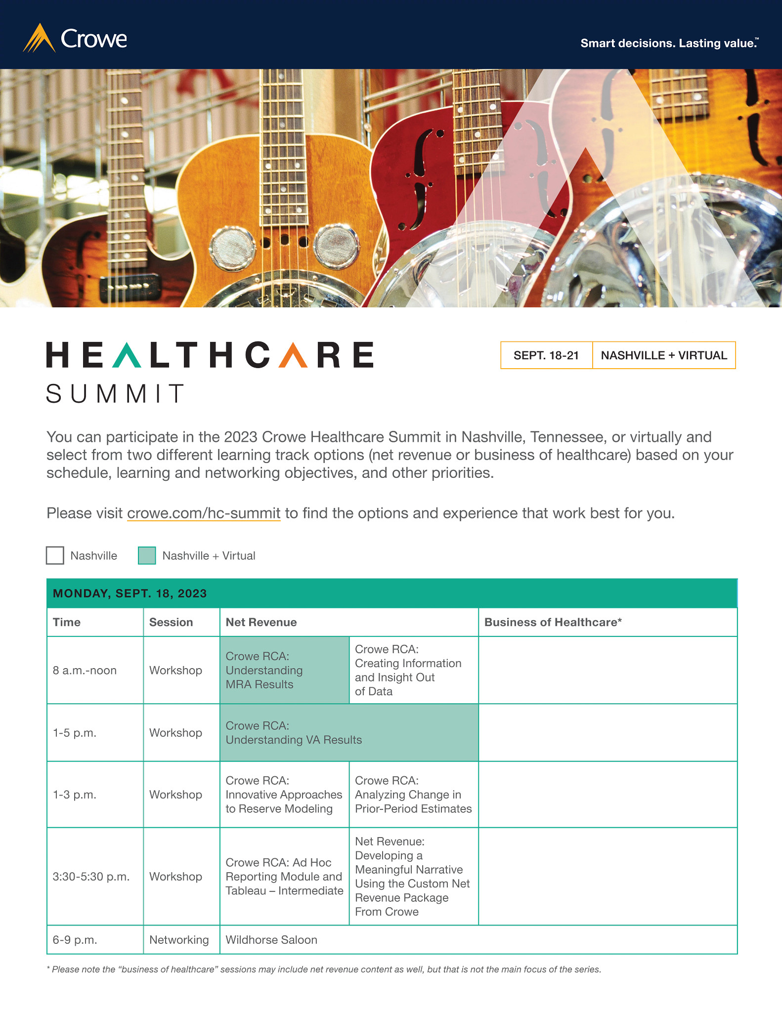 2023 Crowe Healthcare Summit - full experience agenda