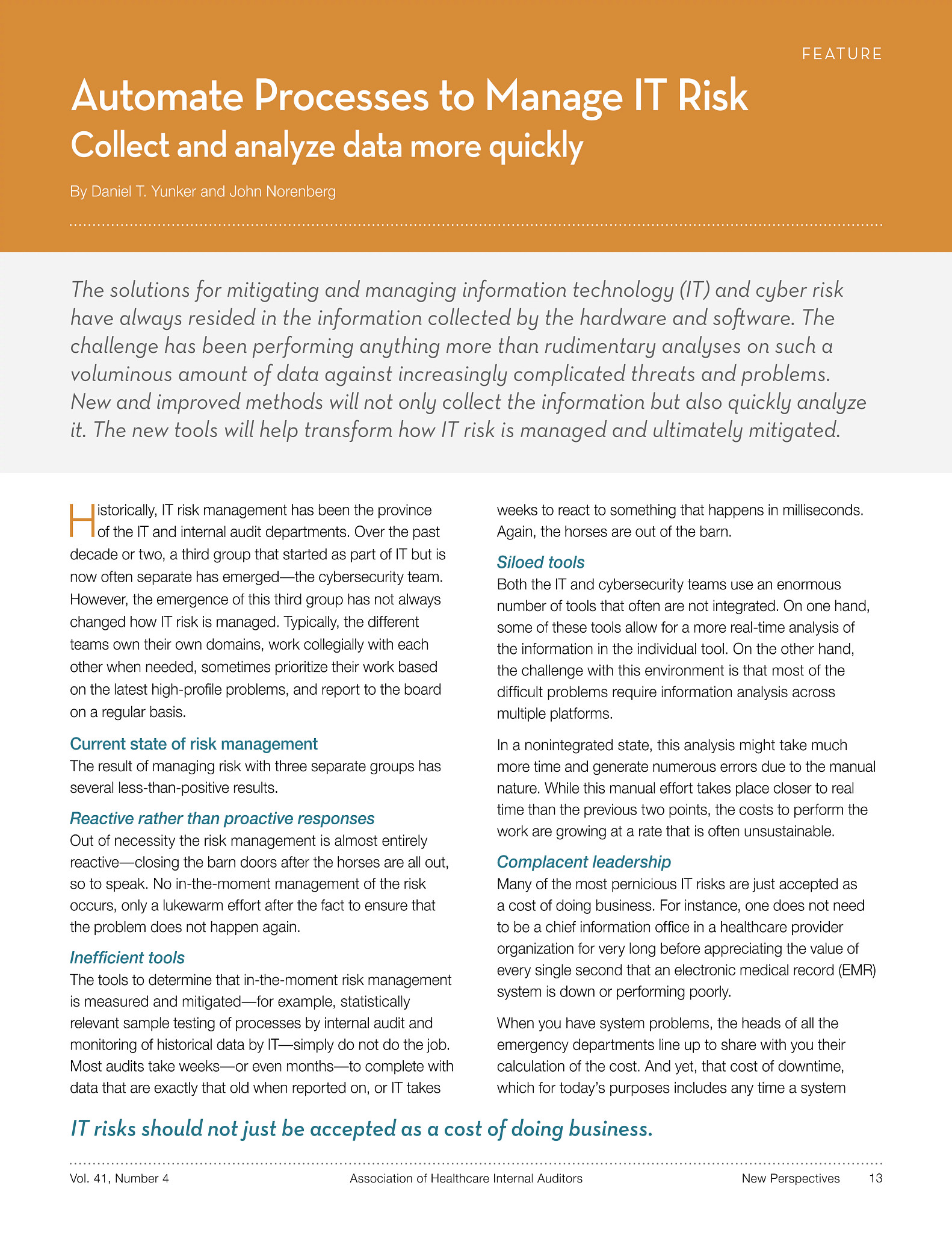 Automating processes to manage IT risk