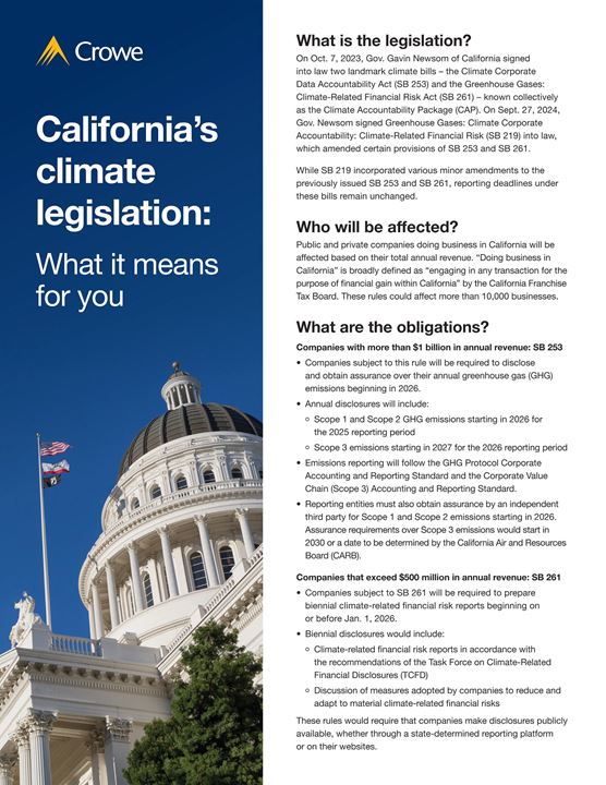 California’s climate legislation: What it means for you | Crowe LLP