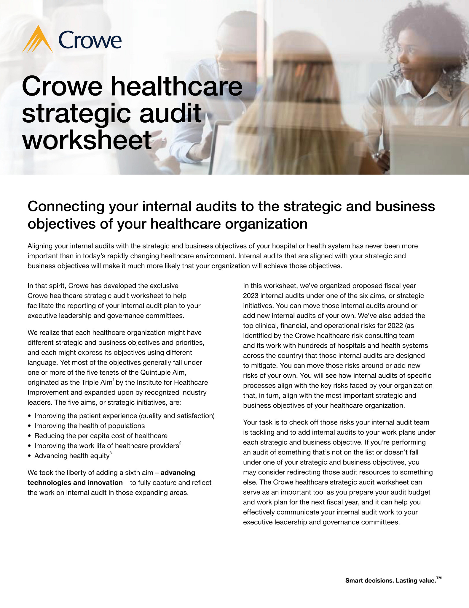 Crowe healthcare strategic audit worksheet