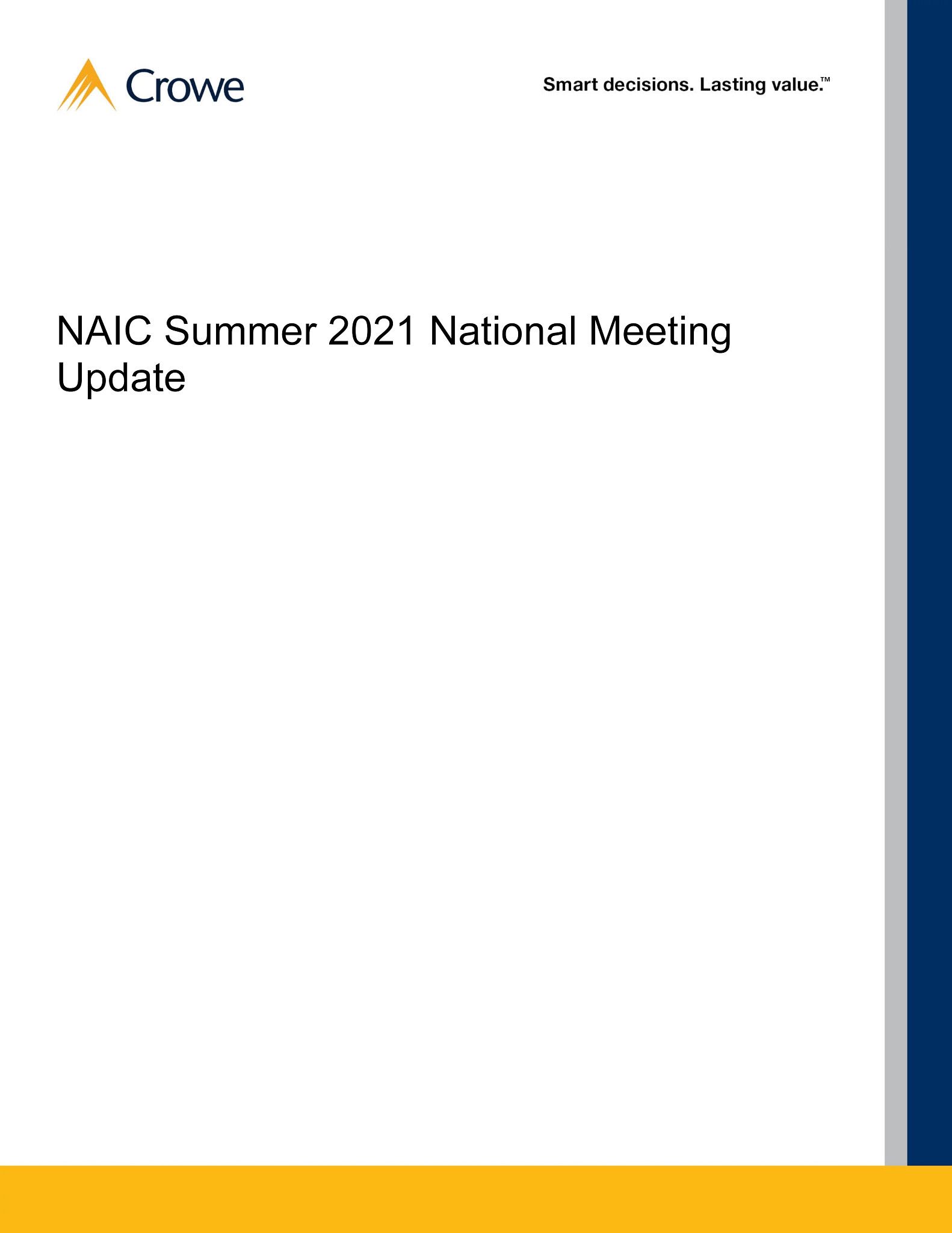 NAIC Summer 2021 Meeting Update Crowe LLP