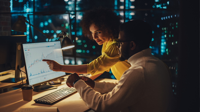 People Two Night Working Computer