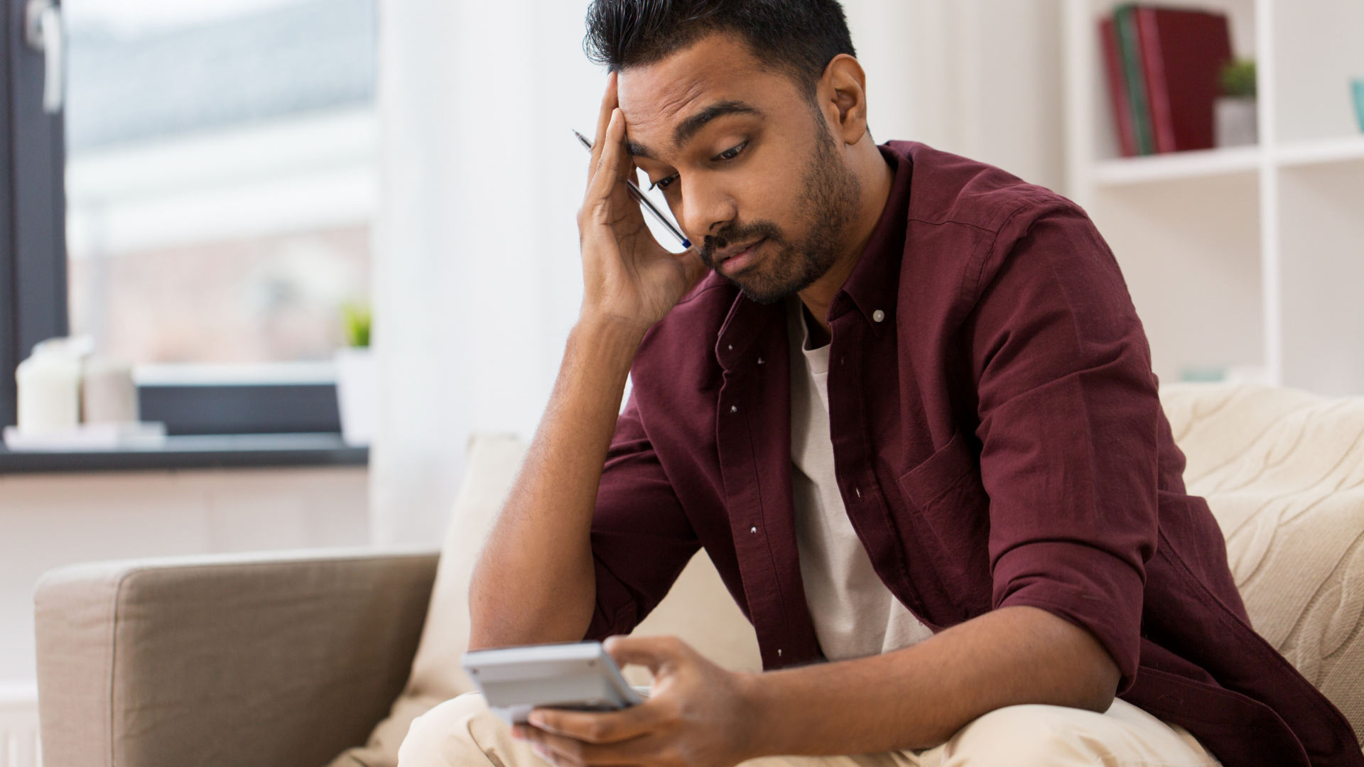 Person Man Calculator Frustrated