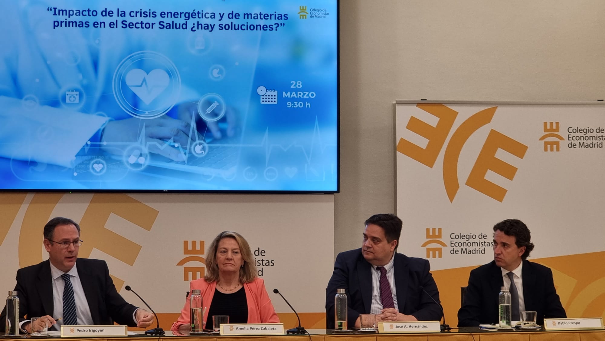 Pedro Irigoyen, Pablo Crespo de la Cruz y Jose Antonio Hernandez en el colegio de economistas de Madrid