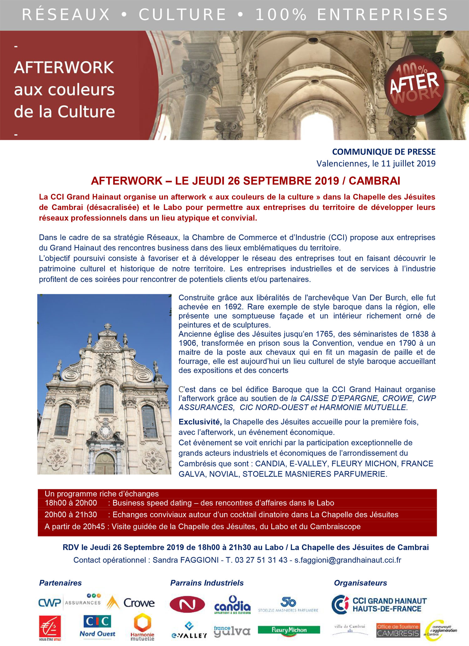 Afterwork CambrChapelle des Jesuites et Labo - Communique de presse