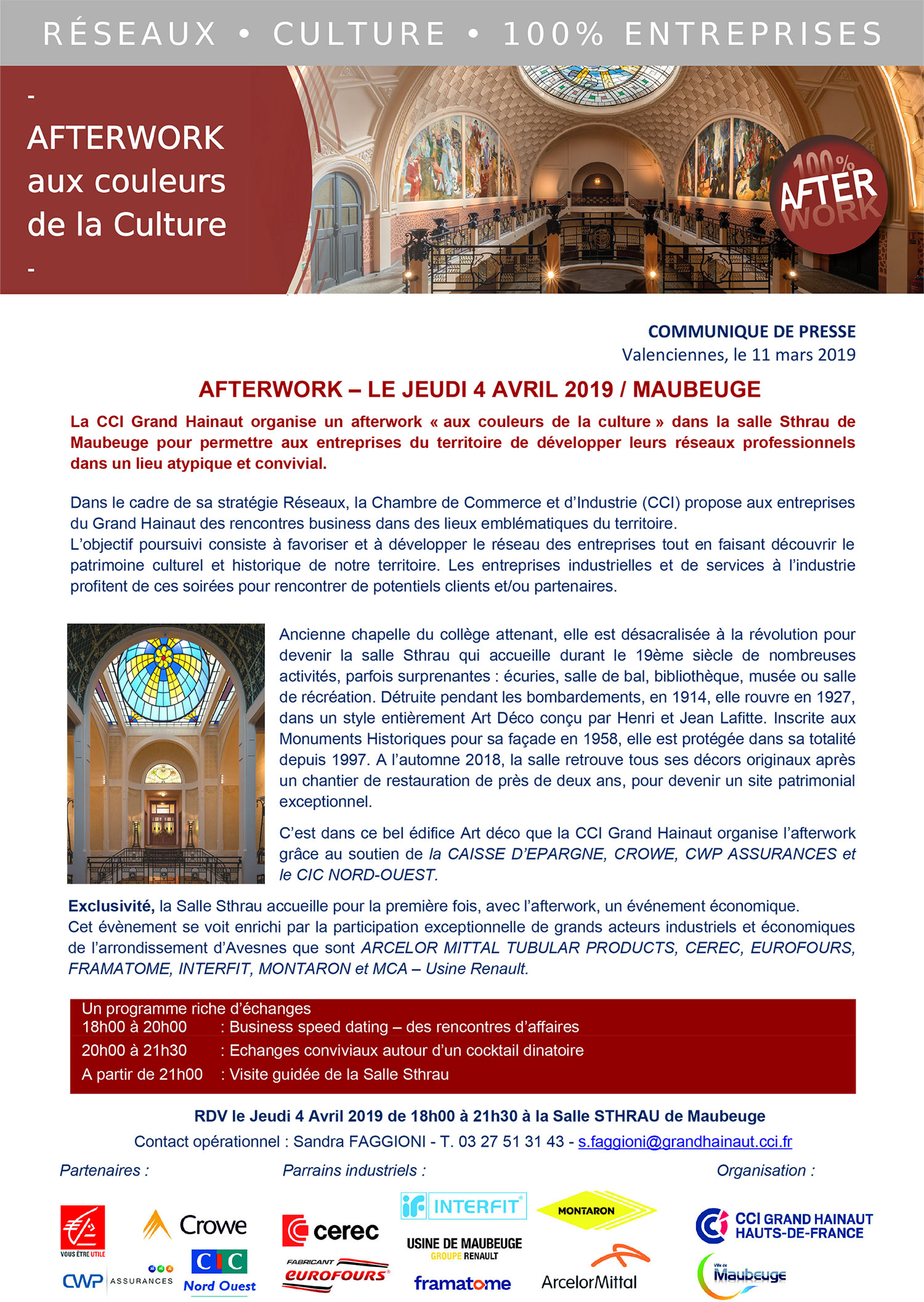 Afterwork Maubeuge Salle Art Déco Sthrau - Communiqué de presse
