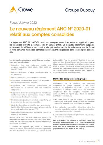 Le nouveau règlement ANC N°2020-01 relatif aux comptes consolidés