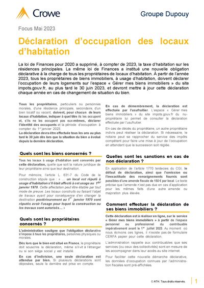 Focus - Declaration occupation locaux habitation - mai 2023