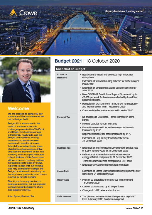 Budget 2021 highlights | Crowe Ireland