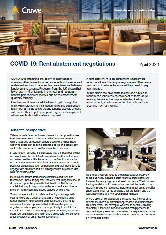 Covid 19 Rent Abatement Negotiations Crowe Ireland