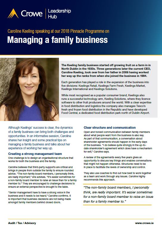 Caroline Keeling on managing a family business - Crowe Ireland