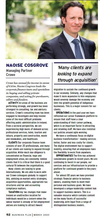 Crowe Ireland Naoise Cosgrove interview Business Plus