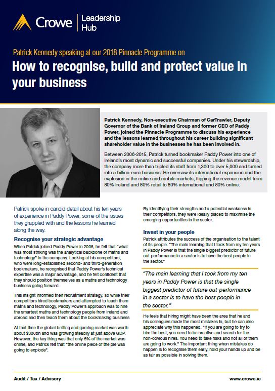 Patrick Kennedy on building business value - Crowe Ireland