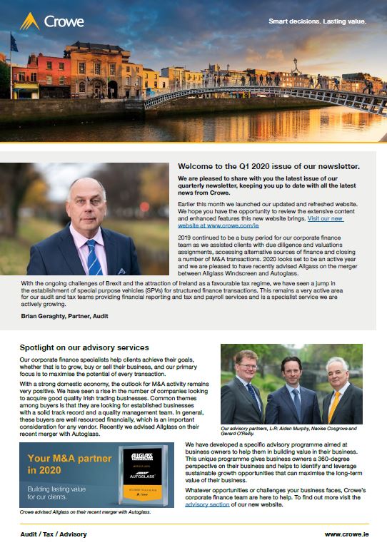 Crowe Ireland Newsletter Q1 2020 cover