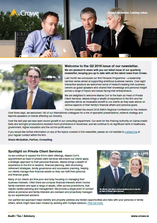 Crowe Ireland Newsletter Q2 2018