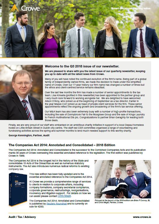 Crowe Ireland Newsletter Q3 2018