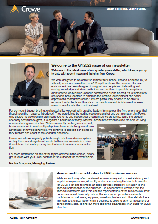 Crowe Ireland Newsletter Q4 2022 cover