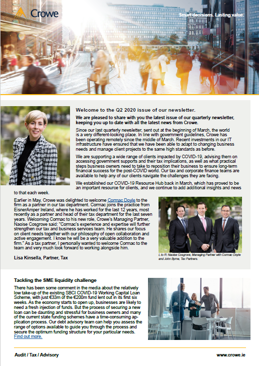 Crowe Ireland Q2 2020 newsletter cover