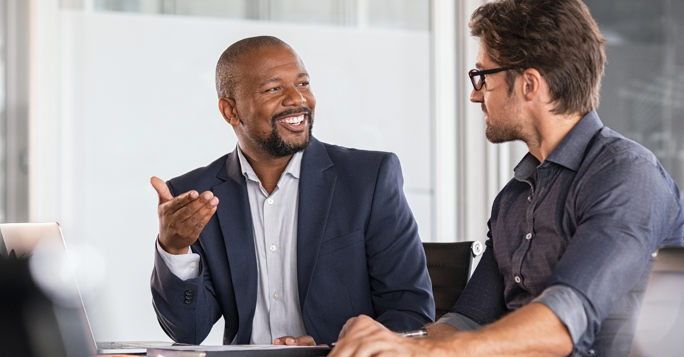 two men talking