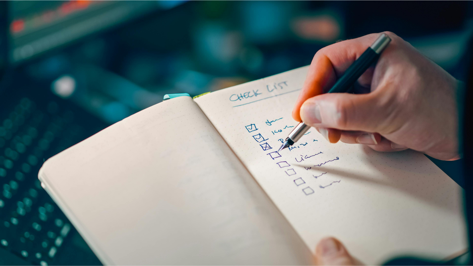 Writing in Notebook with Checklist for Task Management