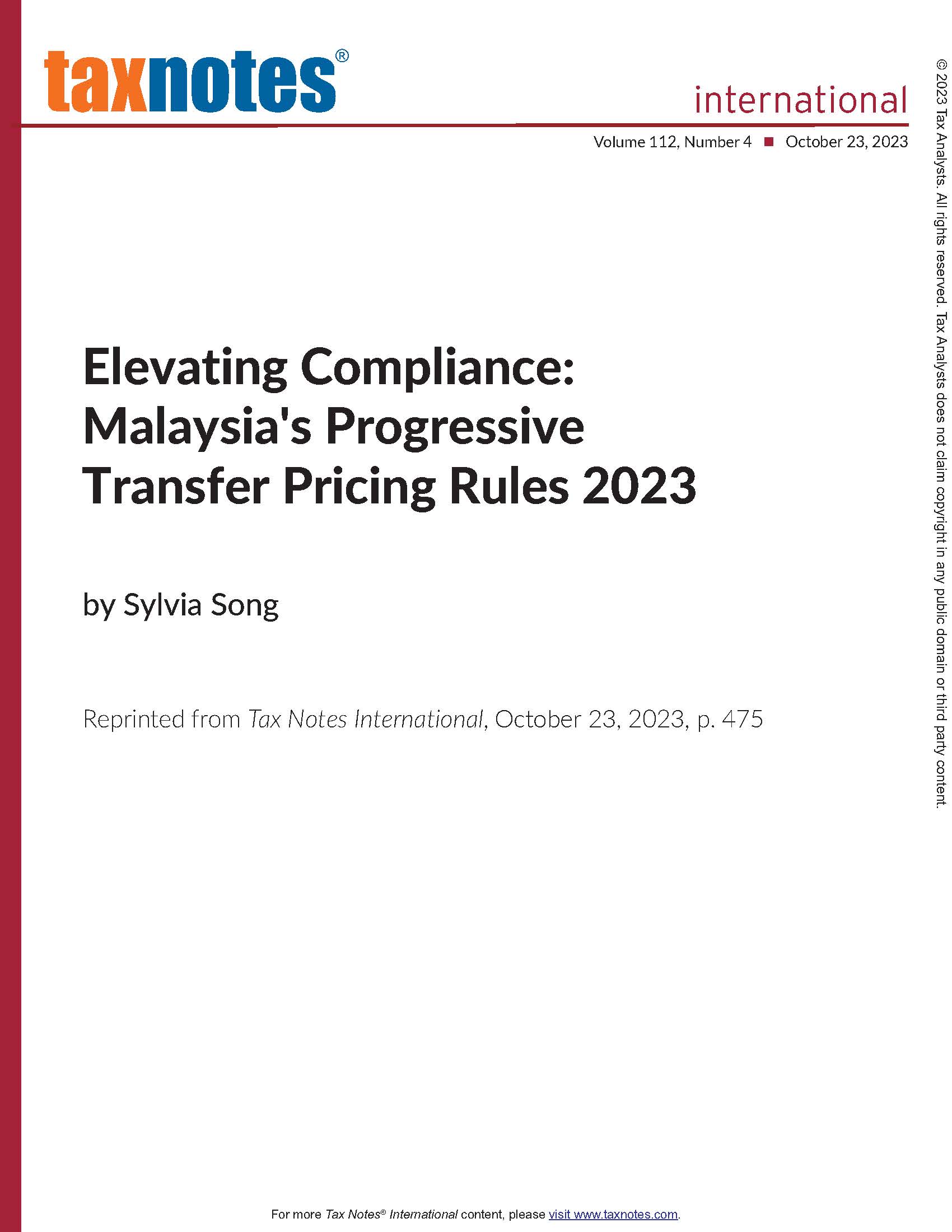 Elevating Compliance - Malaysia's Progressive Transfer Pricing Rules 2023 cover