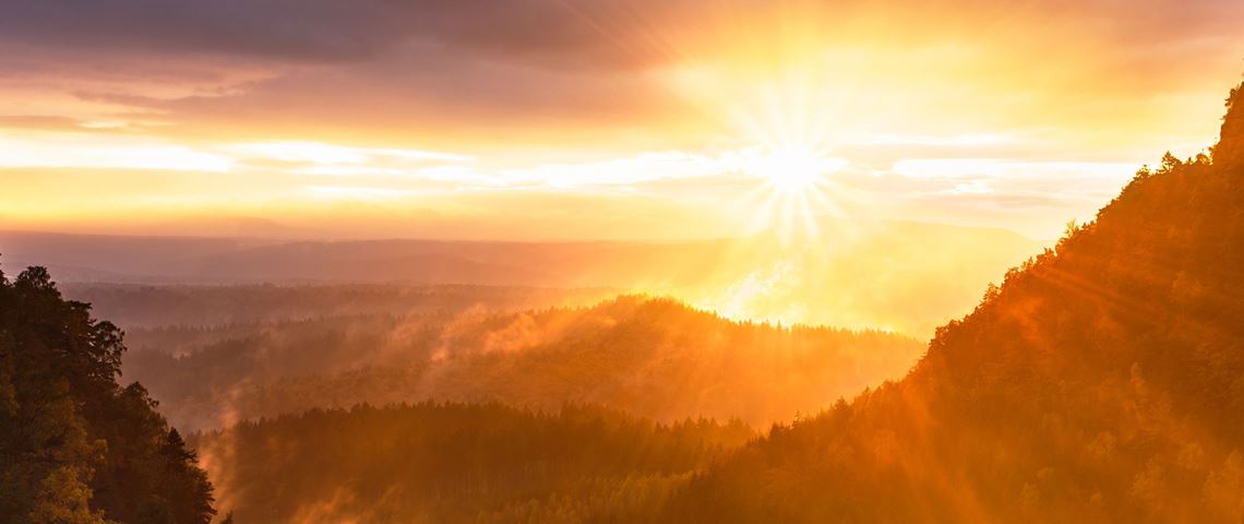 Mountain hills, trees and sun Mountain hills, trees and sun