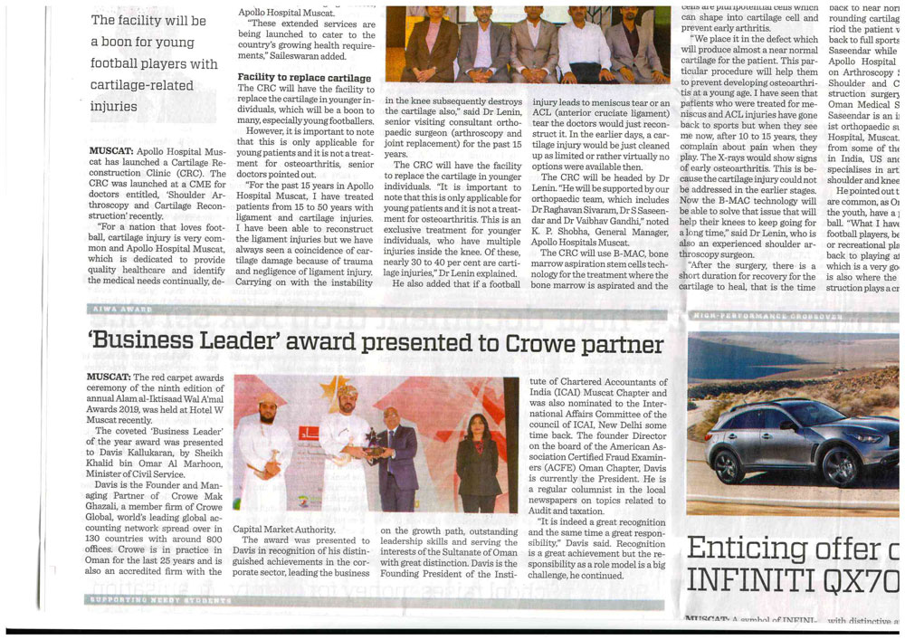 'Business Leader' Award'Presented to Crowe Partner