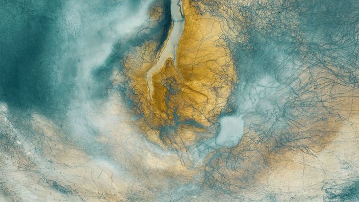 Aerial view of shallow lake