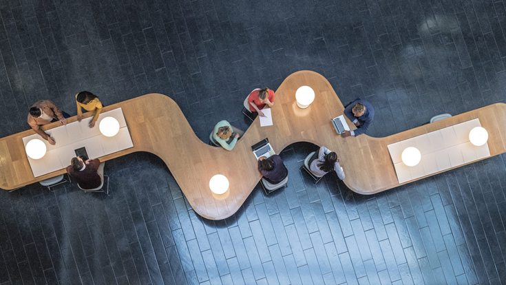 aerial view of people working