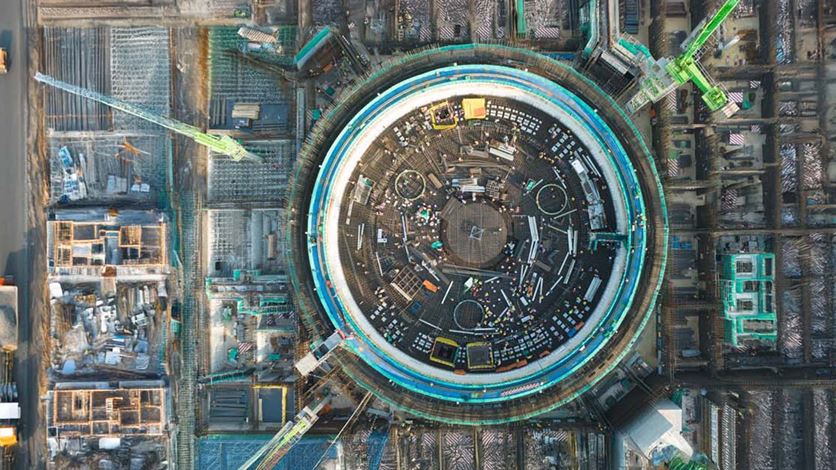 Areal view of power plant construction