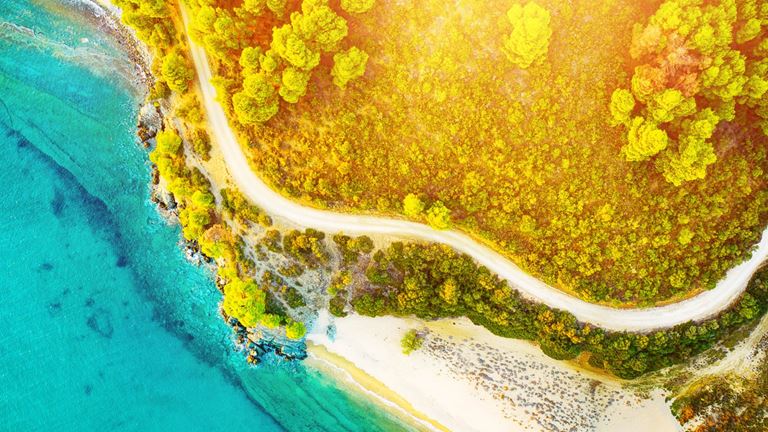 beach road and sea