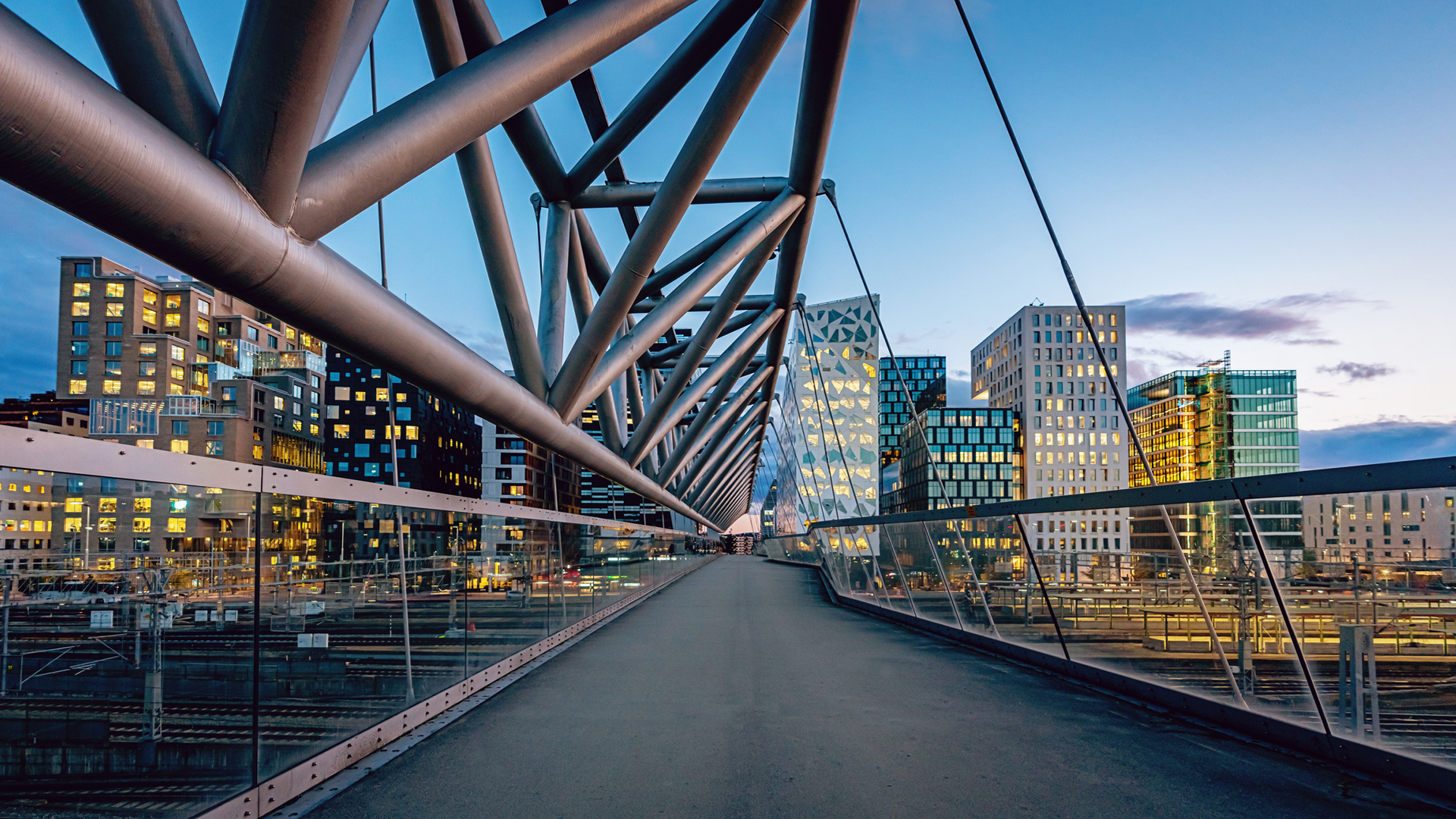 Bridge with sky scrapers in background