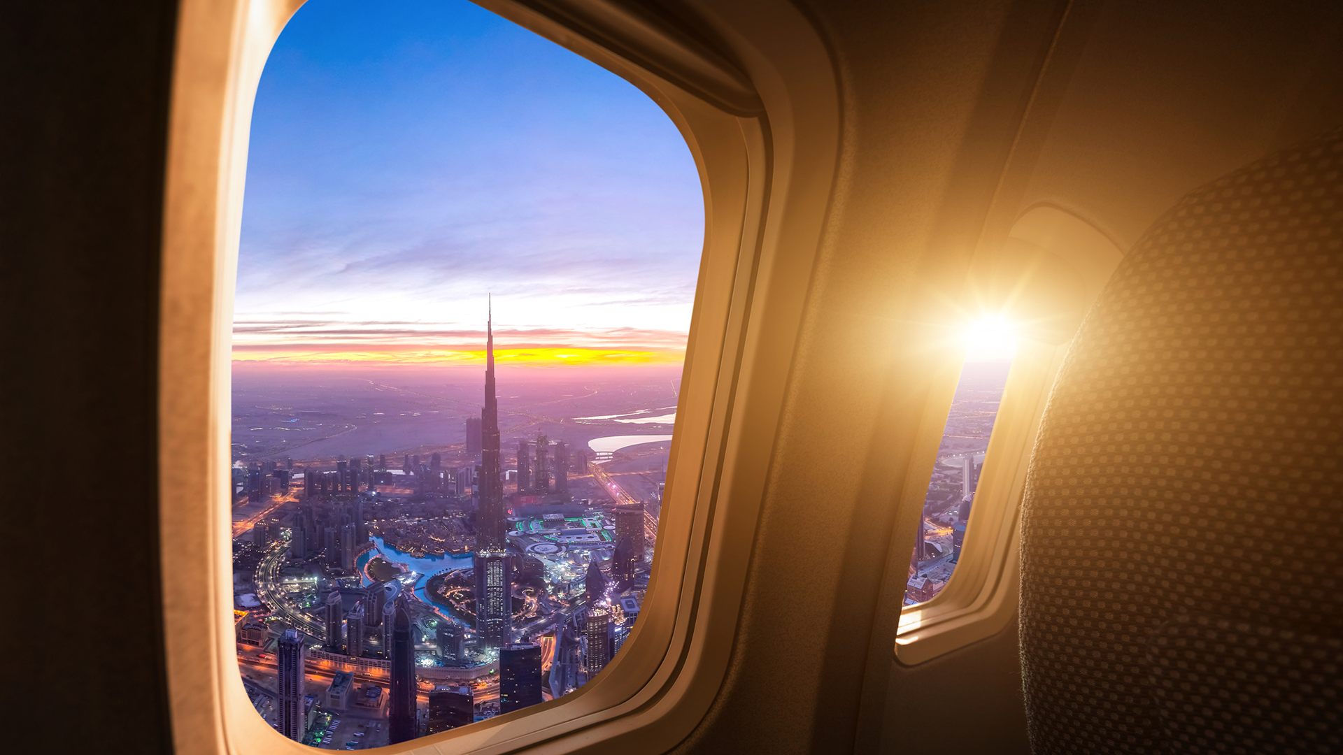 City view from plane window