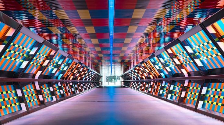 Colourful footbridge tunnel