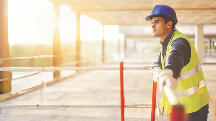 Construction worker in building