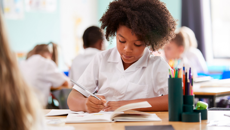 girl studying at desk at primary school