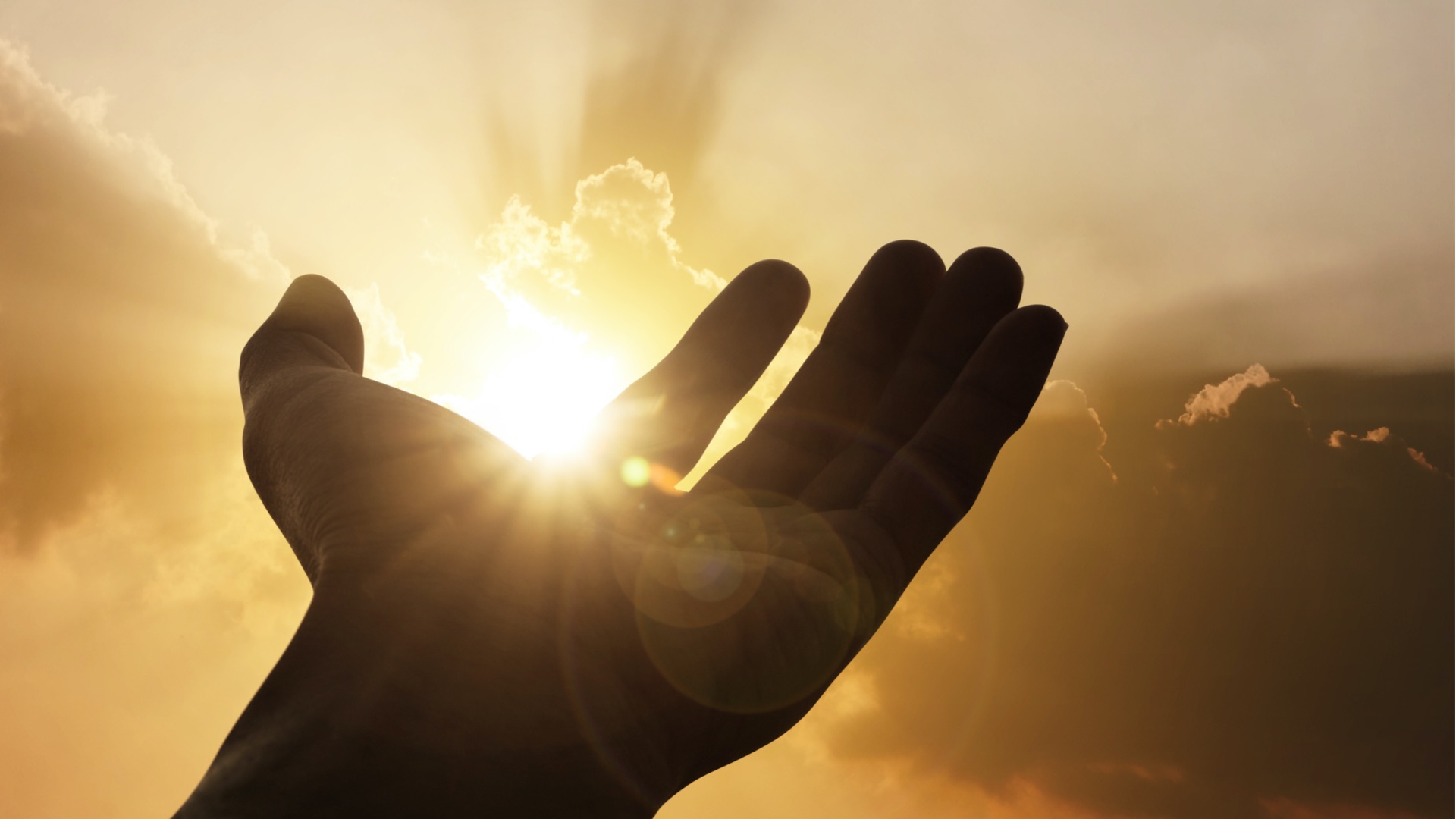 hand-on-sunset-background