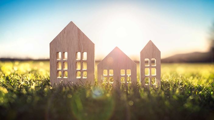 wooden houses in field