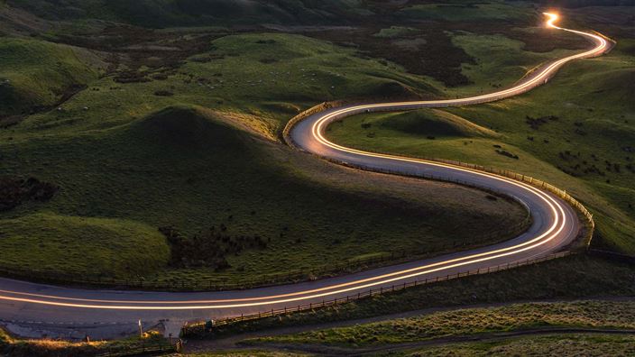 Light on countryside road