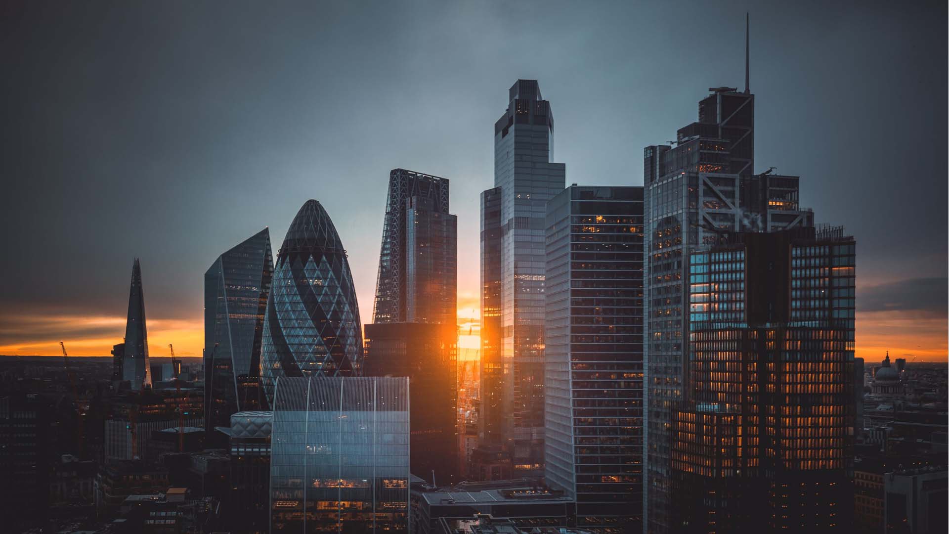 London cityscape with sunset