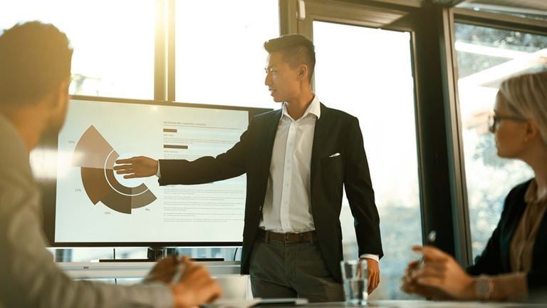 man holding presentation to small group