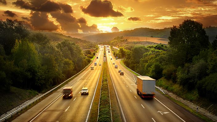 Motorway cars freeway sunset