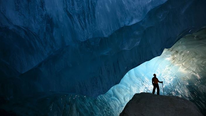 Person hiking in Glacier