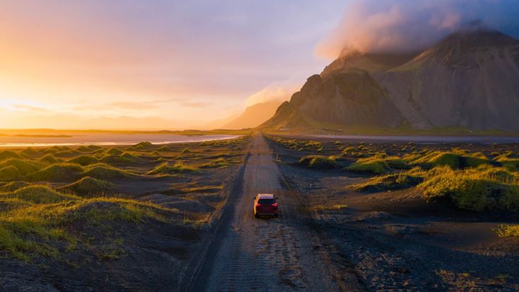 road with car and mountain view